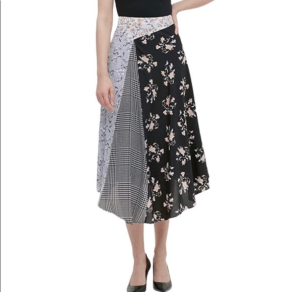 Calvin Klein Dresses & Skirts - Calvin Klein Houndstooth Floral Plaid Georgette Office Casual Summer Midi Skirt